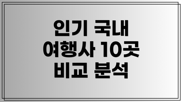 인기 국내 여행사 10곳 비교 분석